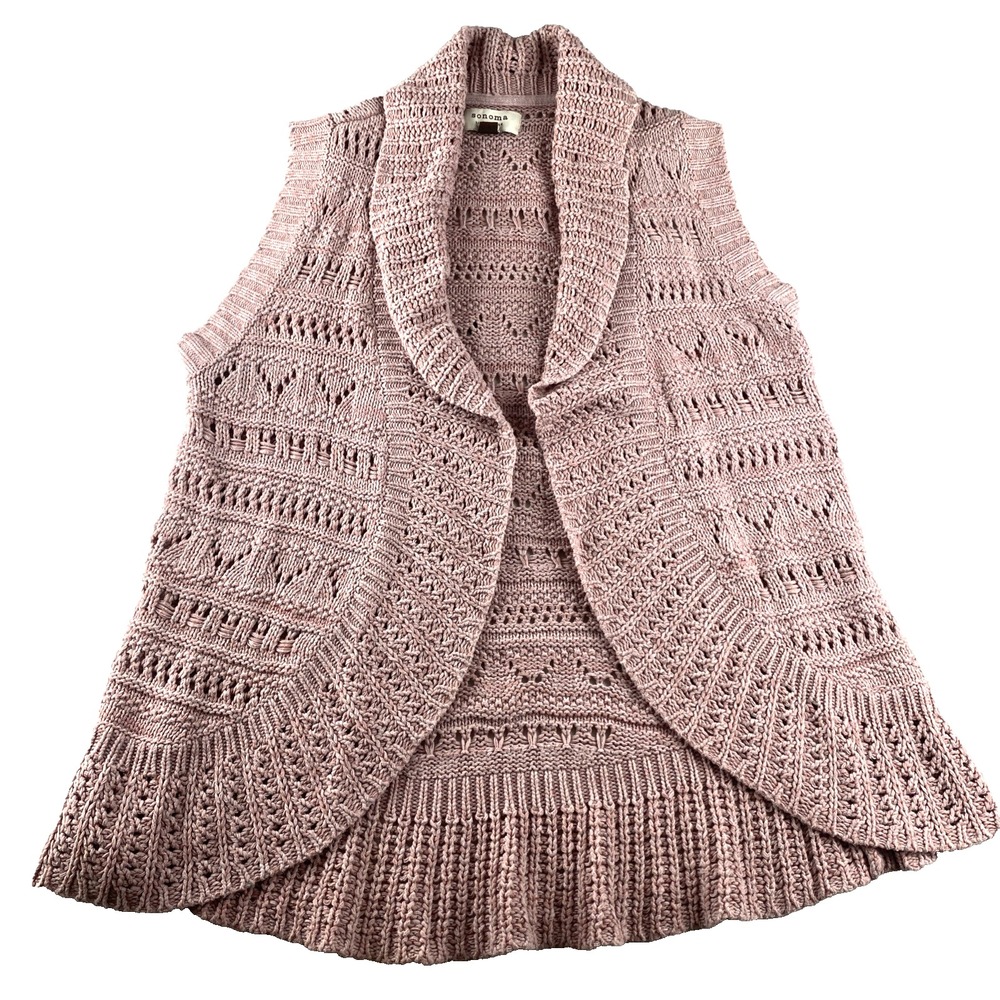 Sonoma open front Cascade Rose Pink sleeveless cardigan woman's size L BOHO‎